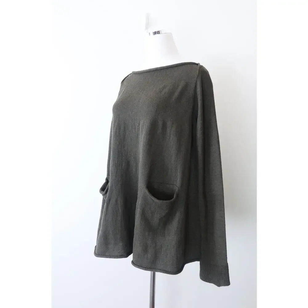 Hannes Roether Size M Merino Wool A-Line Sweater Tunic Pockets Green